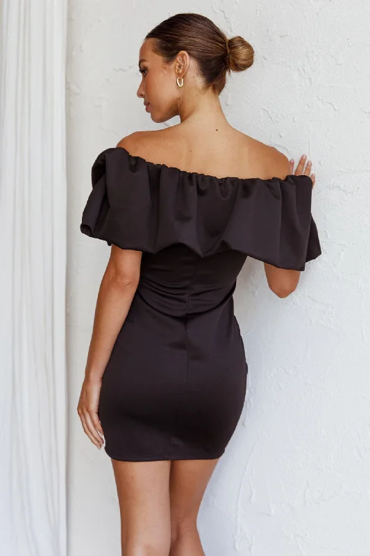 So Dramatic Off-Shoulder Mini Dress Black