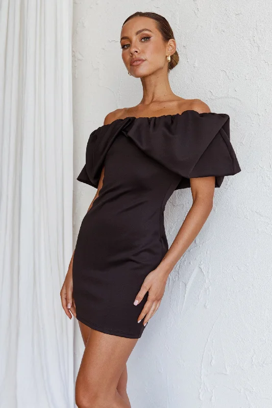 So Dramatic Off-Shoulder Mini Dress Black