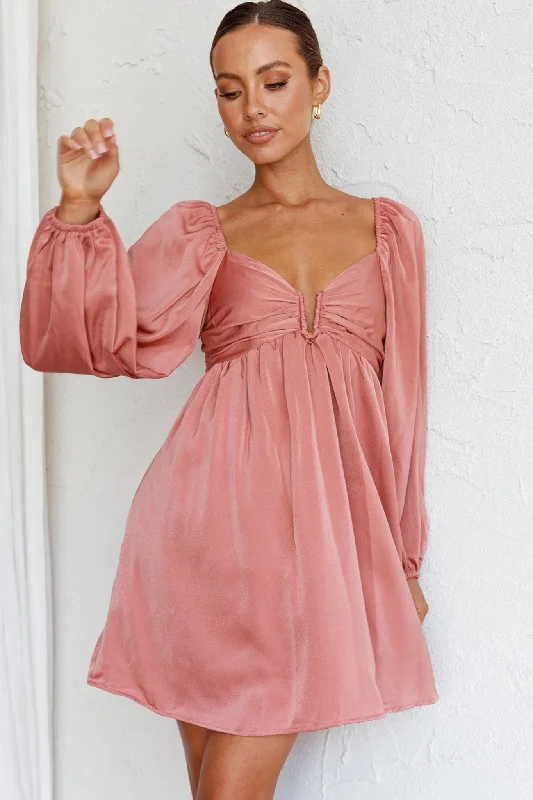 Tansy Long Sleeve Babydoll Dress Rose