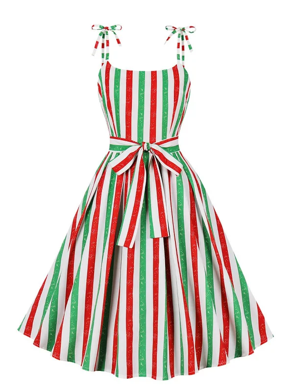 1950s Spaghetti Strap Stripes Color-Patchwork Dress