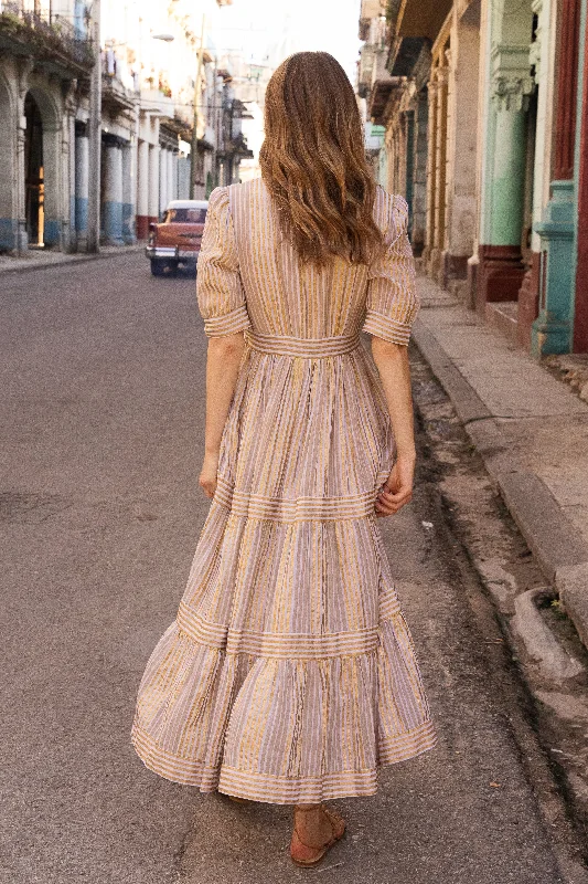 V-Neck Cuffed Maxi- Samoa Tan Gold