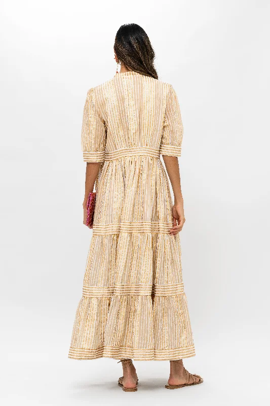 V-Neck Cuffed Maxi- Samoa Tan Gold