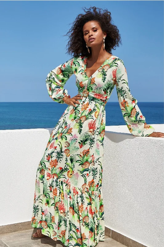 Sea Life Printed Maxi Dress Off White Multi