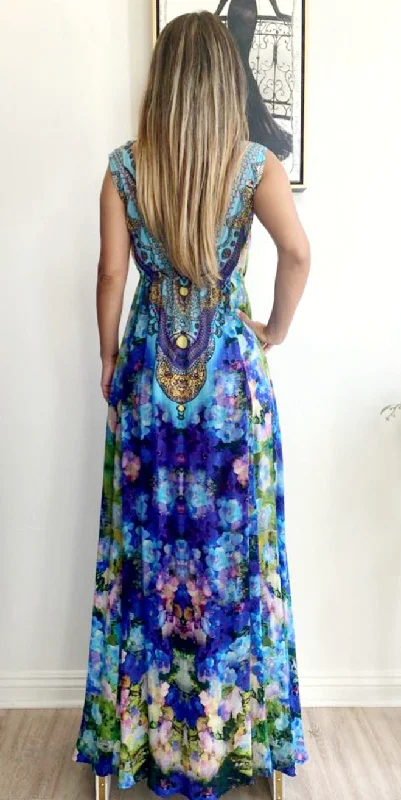 Shahida Parides Silks Plunge Neckline Maxi Dress