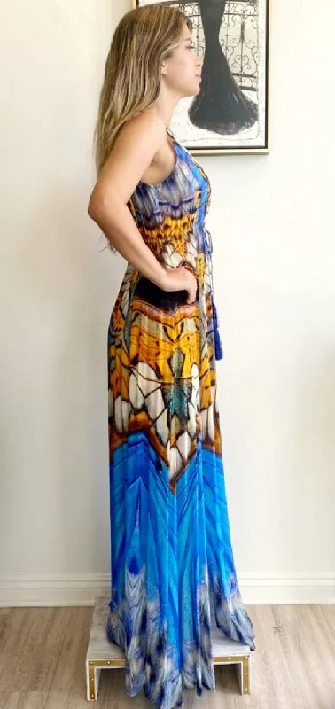 Shahida Parides Silks Plunge Neckline Maxi Dress