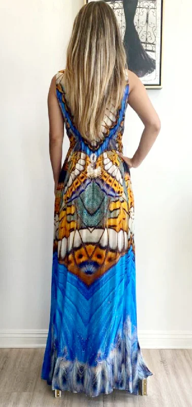 Shahida Parides Silks Plunge Neckline Maxi Dress