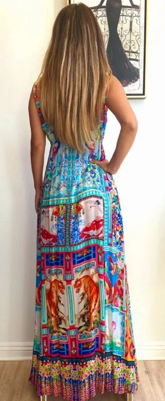 Shahida Parides Silks Plunge Neckline Maxi Dress