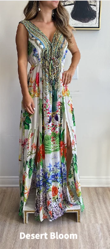 Shahida Parides Silks Plunge Neckline Maxi Dress