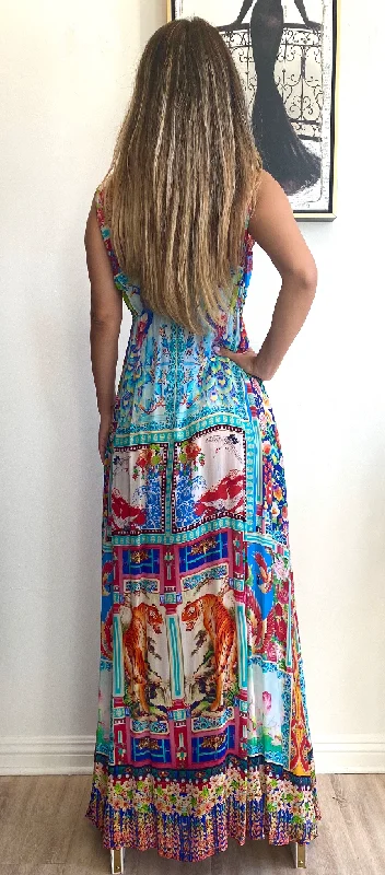 Shahida Parides Silks Plunge Neckline Maxi Dress