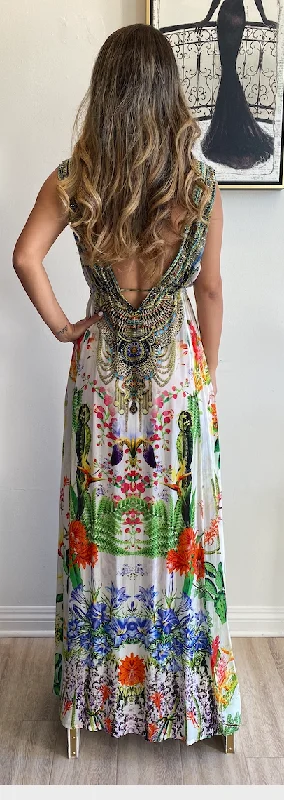 Shahida Parides Silks Plunge Neckline Maxi Dress