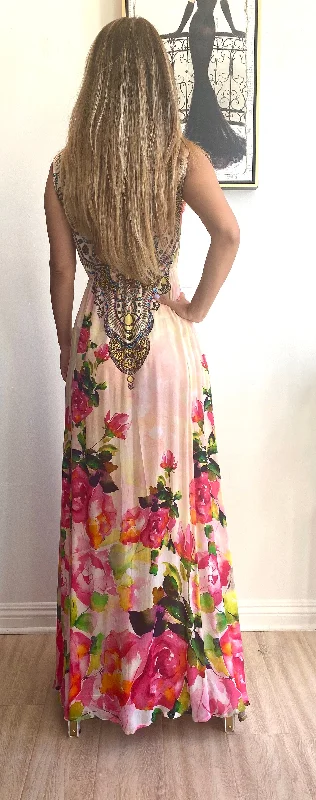 Shahida Parides Silks Plunge Neckline Maxi Dress