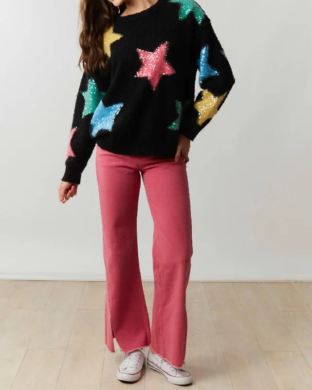 Bright Multi Sequin Starry Sweater In Black