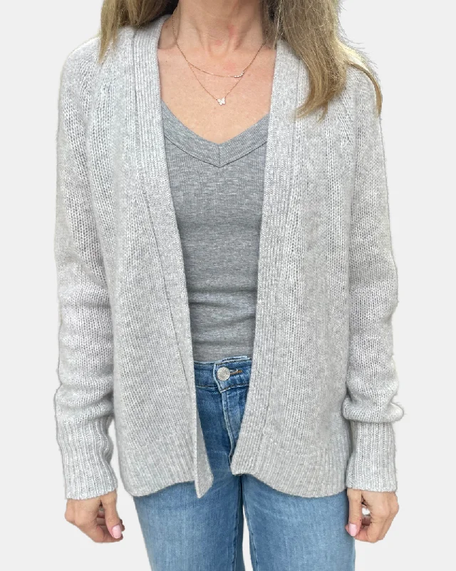 CASHMERE FEATHERWEIGHT OPEN CARDI IN MISTY GREY HEATHER