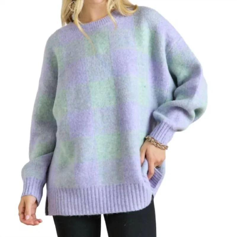 Check Tunic Sweater In Blue