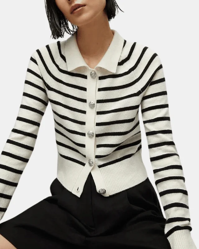 CHESHIRE CASHMERE CARDIGAN IN OFFWHITE AND BLACK