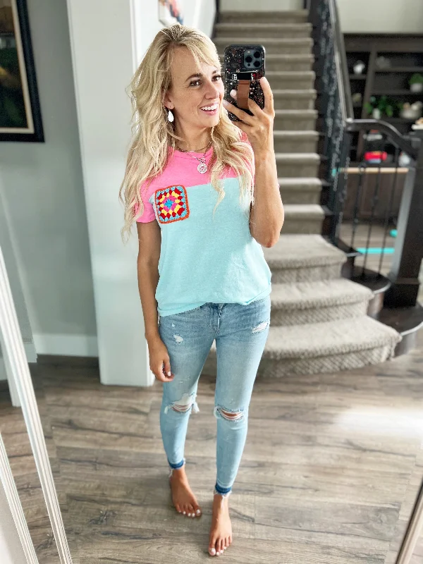 Hello Love Color Block Top in Fuchsia and Aqua