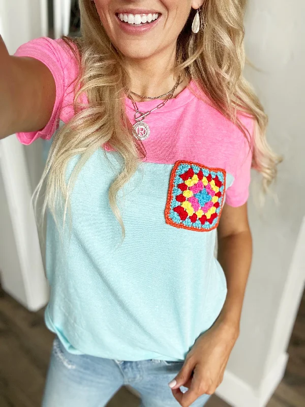 Hello Love Color Block Top in Fuchsia and Aqua