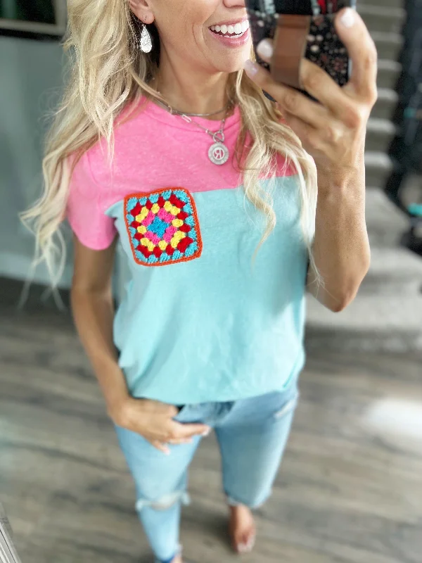 Hello Love Color Block Top in Fuchsia and Aqua