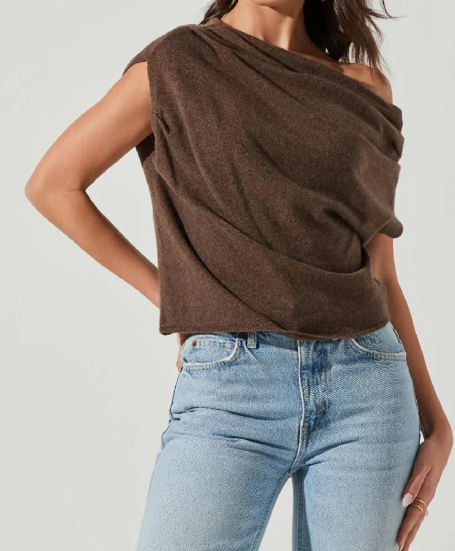 Devin One Shoulder Sleeveless Sweater In Brown