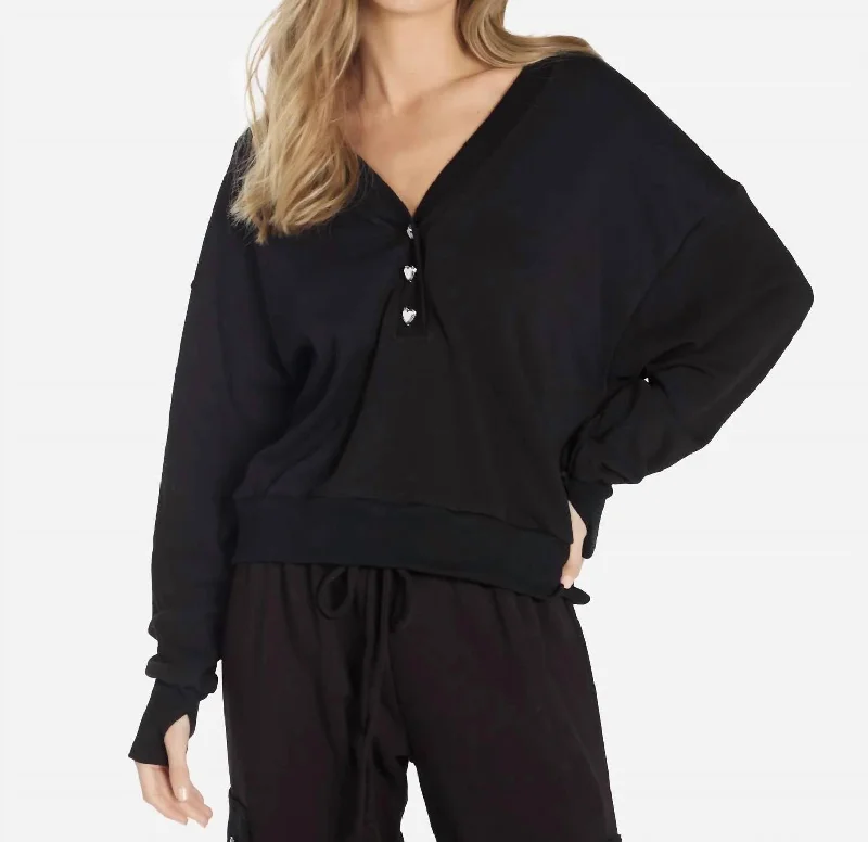 Hanes Pullover With Heart Buttons In Black