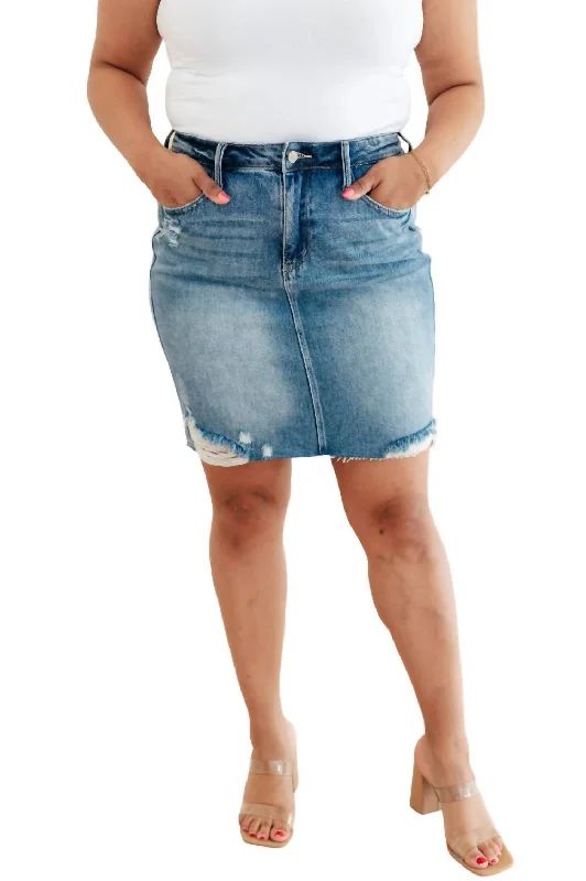 High Rise Rigid Magic Denim Skirt In Medium Wash