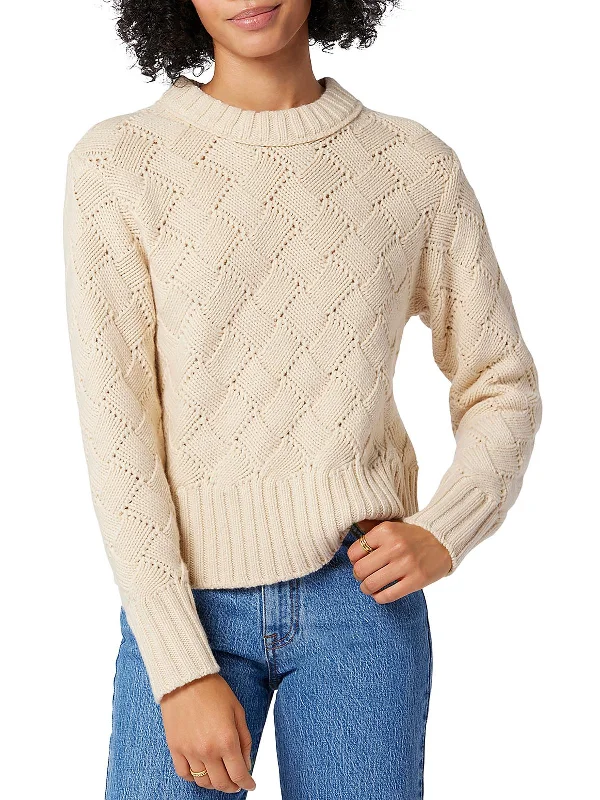 Isabey Womens Ribbed Trim Open Stitch Pullover Sweater