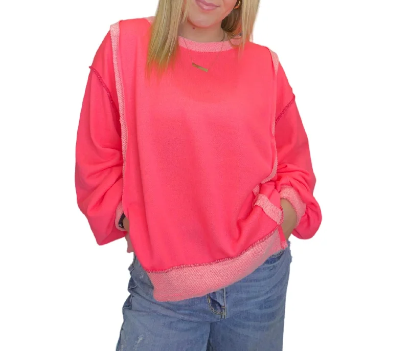 Knit Contrast Sweatshirt In Pink