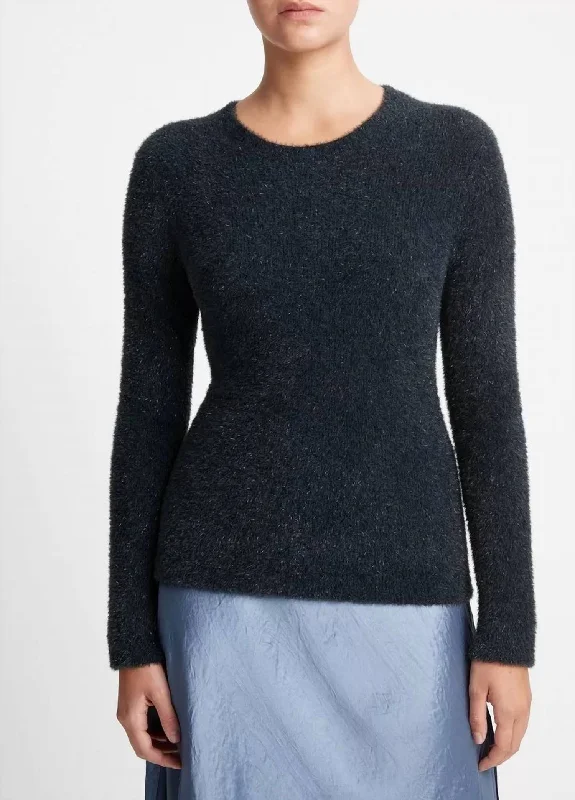 Lurex Eyelash Pullover Sweater In Obsidian Black