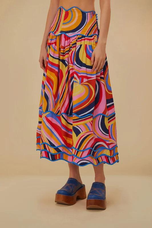 Multicolor Waves Midi Skirt