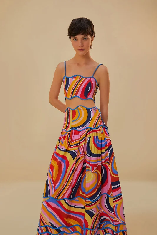 Multicolor Waves Midi Skirt