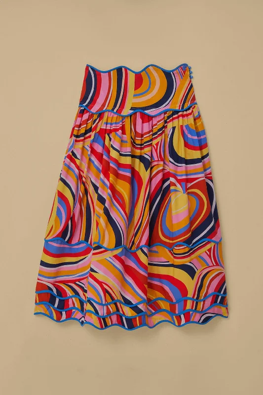 Multicolor Waves Midi Skirt