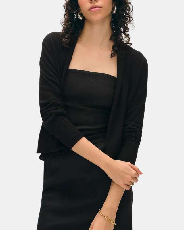 ORGANIC COTTON CROPPED TRAPEZE CARDIGAN IN BLACK