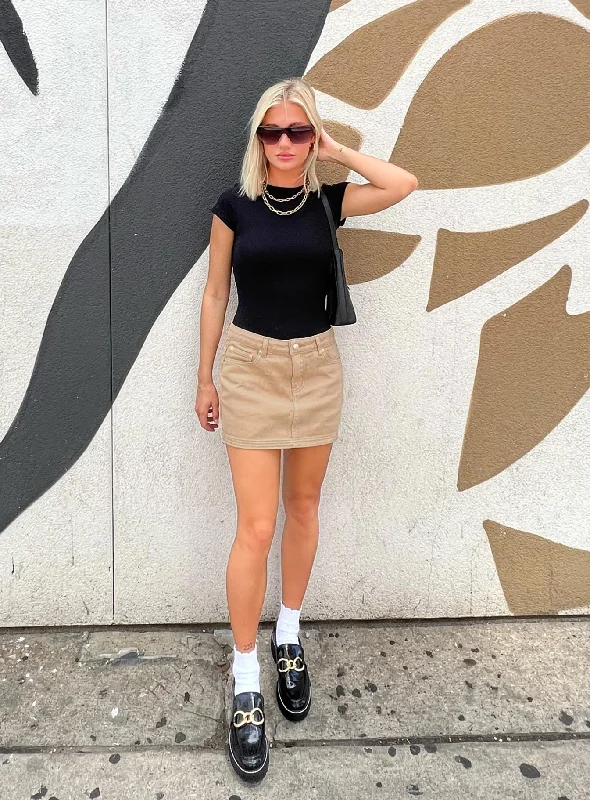 Mid Waist Mini Skirt Beige