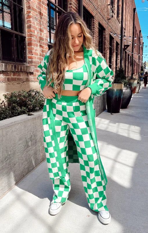 Out and About Cardi ~ Kelly Green Checker Knit