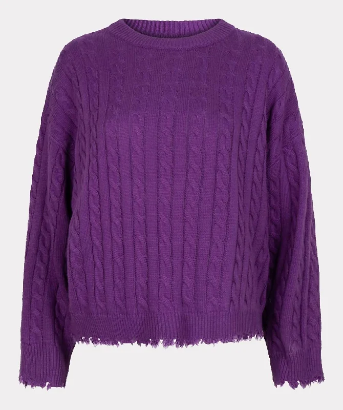 Raw Edge Cable Sweater In Purple