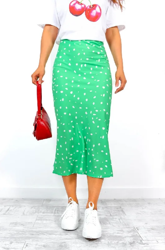 Skirt With Me - Green White Spot Midi Skirt