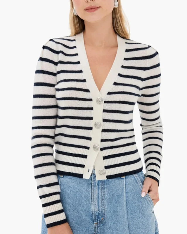 SOLENE CASHMERE CARDIGAN IN IVORY/NAVY