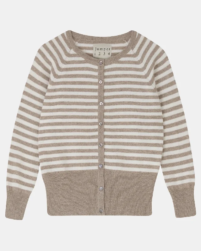 STRIPE SHRUNKEN CARDIGAN IN LIGHT BROWN