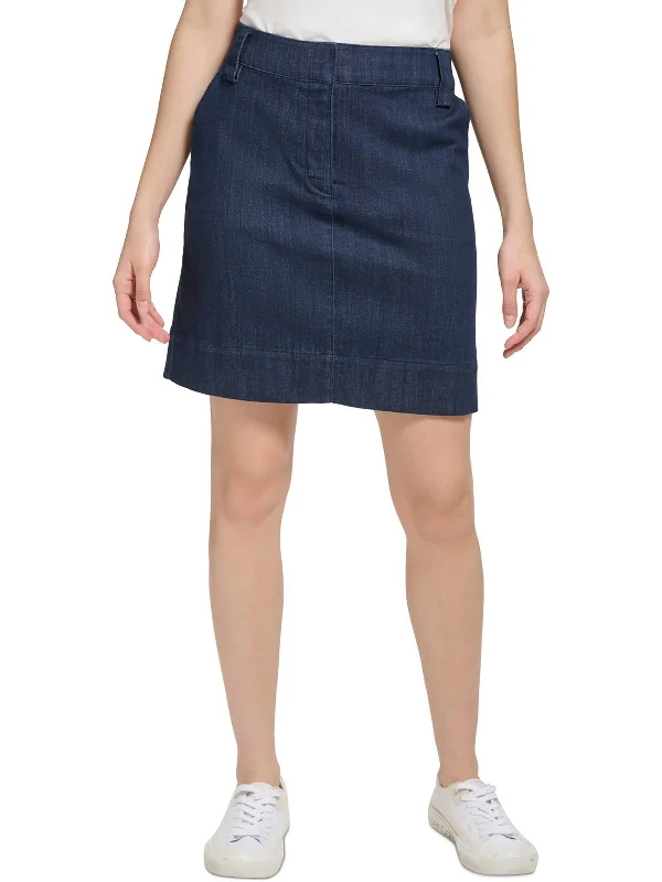 Womens Back Yoke Patch Pockets Denim Skirt