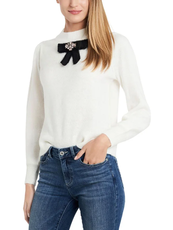 Womens Bow Mock Neck Sweater