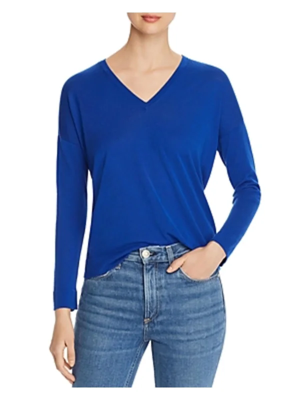 Womens Tencel Ribbed Trim Pullover Sweater