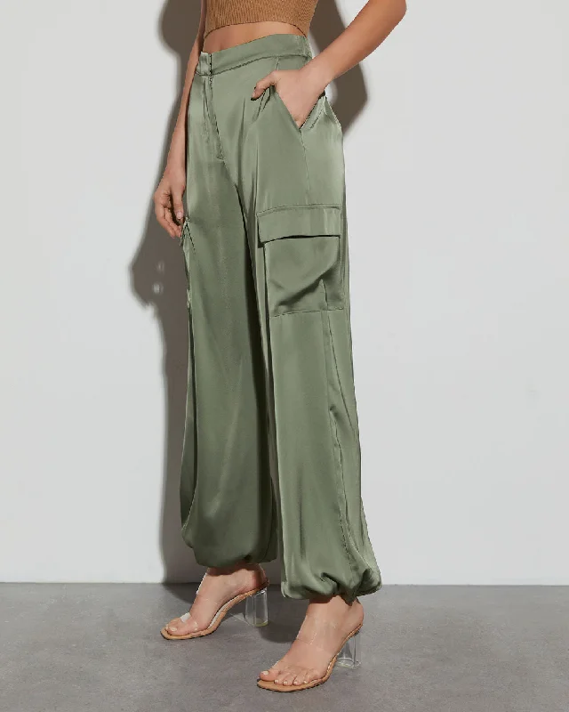 Alana Pocketed Satin Cargo Joggers