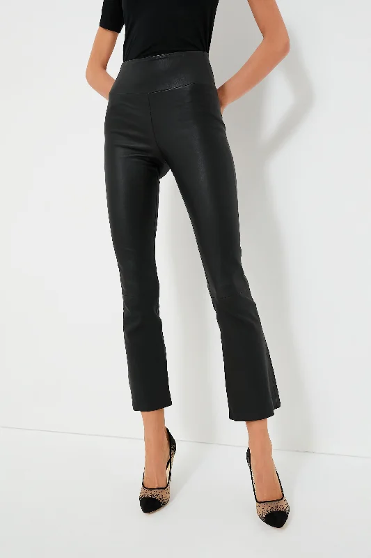 Black Leather Ankle Flare Legging