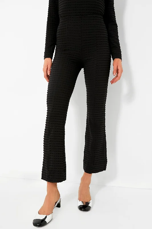 Black Stretch Seersucker Cropped Pants