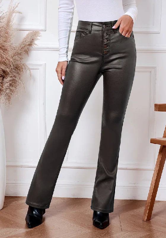 Espresso Women's Bell Bottom High Waisted Faux Leather Pants Flare Pants