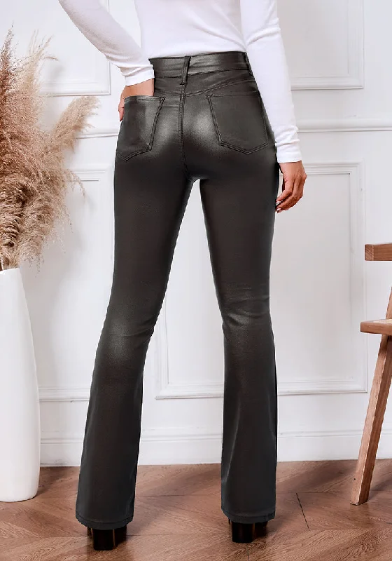 Espresso Women's Bell Bottom High Waisted Faux Leather Pants Flare Pants