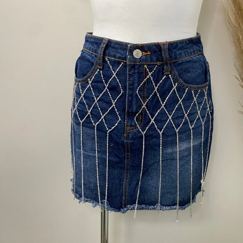 Heidi Rhinestone Skirt-Denim