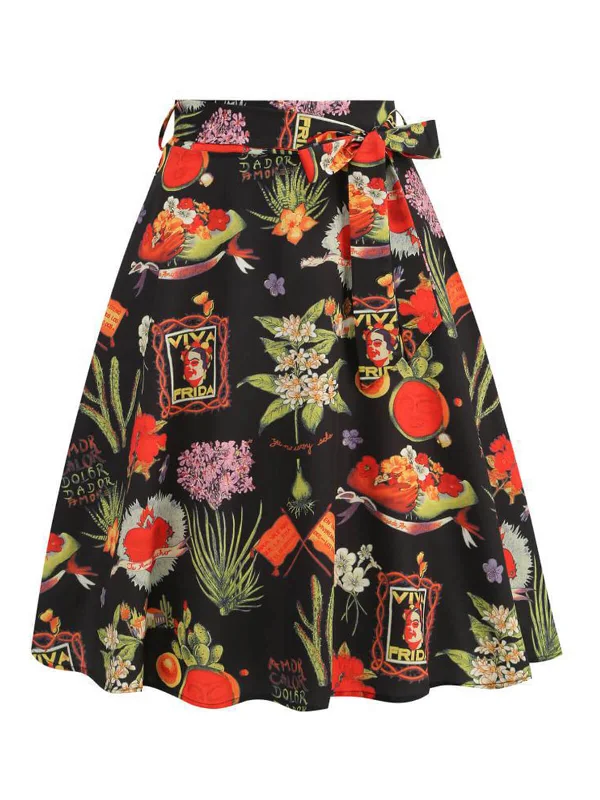 Multicolor 1950s Frida Floral A-Line Skirt