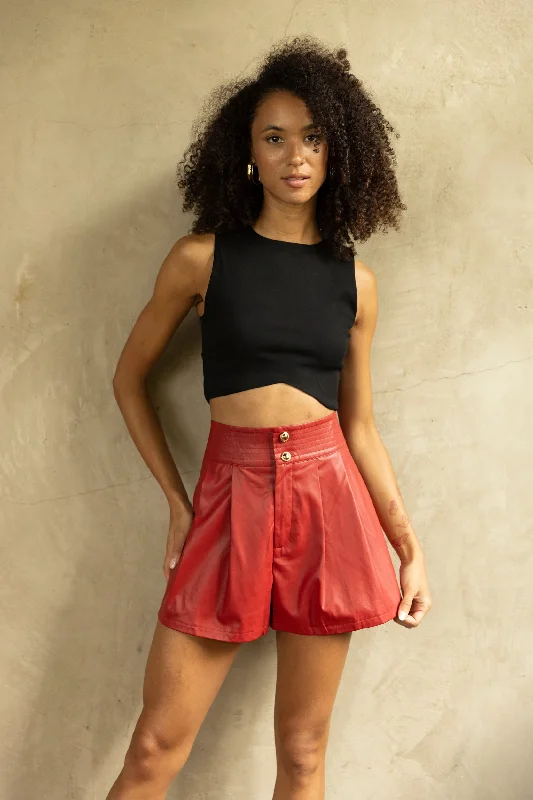 Myers Faux Leather Pleated Shorts