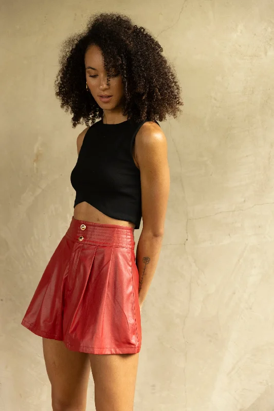 Myers Faux Leather Pleated Shorts